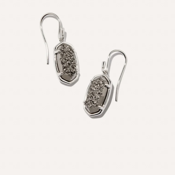 Kendra Scott: Lee Sterling Silver Drop Earrings Platinum Drusy - Picture 1 of 5